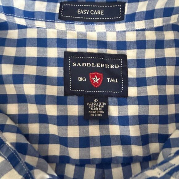 Saddlebred Blue and White Checkered Casual Button Down Shirt - Picture 2 of 5